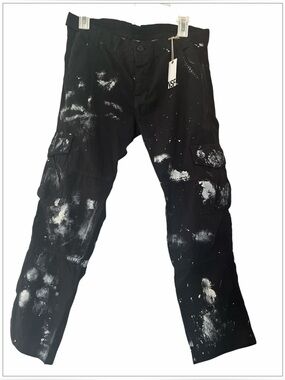 NSF Women’s black cargo pants with paint splatter detail – Size 28